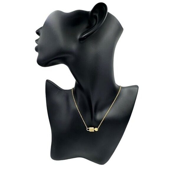 NEW Dainty Lock Key Pendant Necklace 18K Gold Plated CZ Choker Minimalist 16” - Picture 6 of 9
